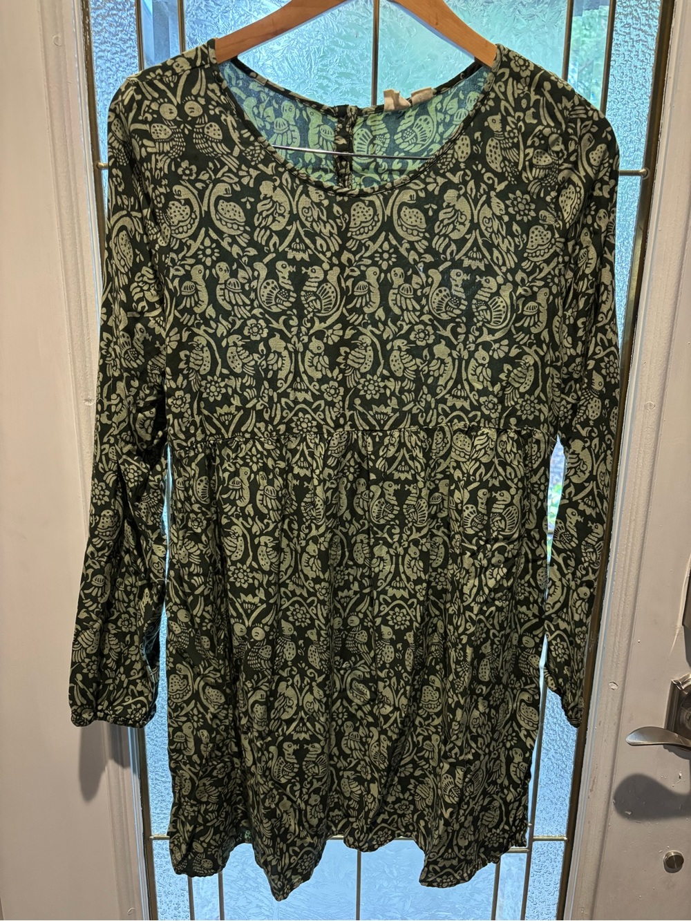 Roxy Long-Sleeve Green Patterned Tunic Dress